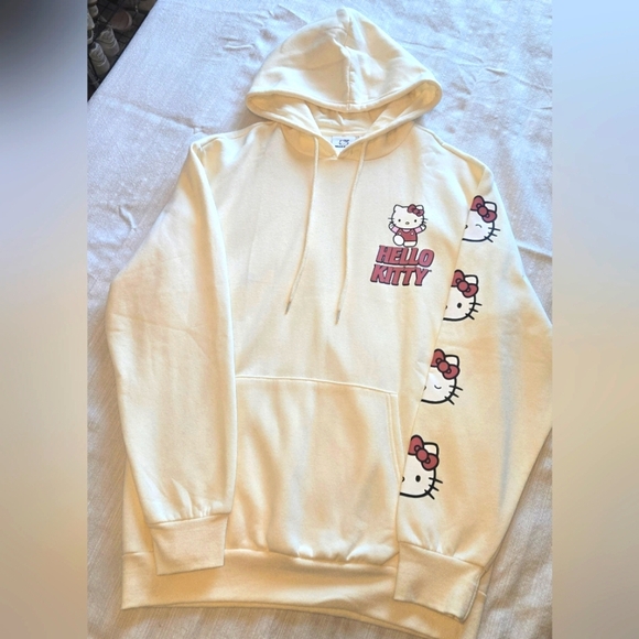 Hello Kitty Jackets & Blazers - Hello Kitty Cream Hoodie with Pink Accents